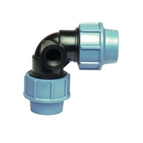 PE knie 90° met zijspruit klemkoppeling, 25 x 25 mm x 1/2'' bi.dr.